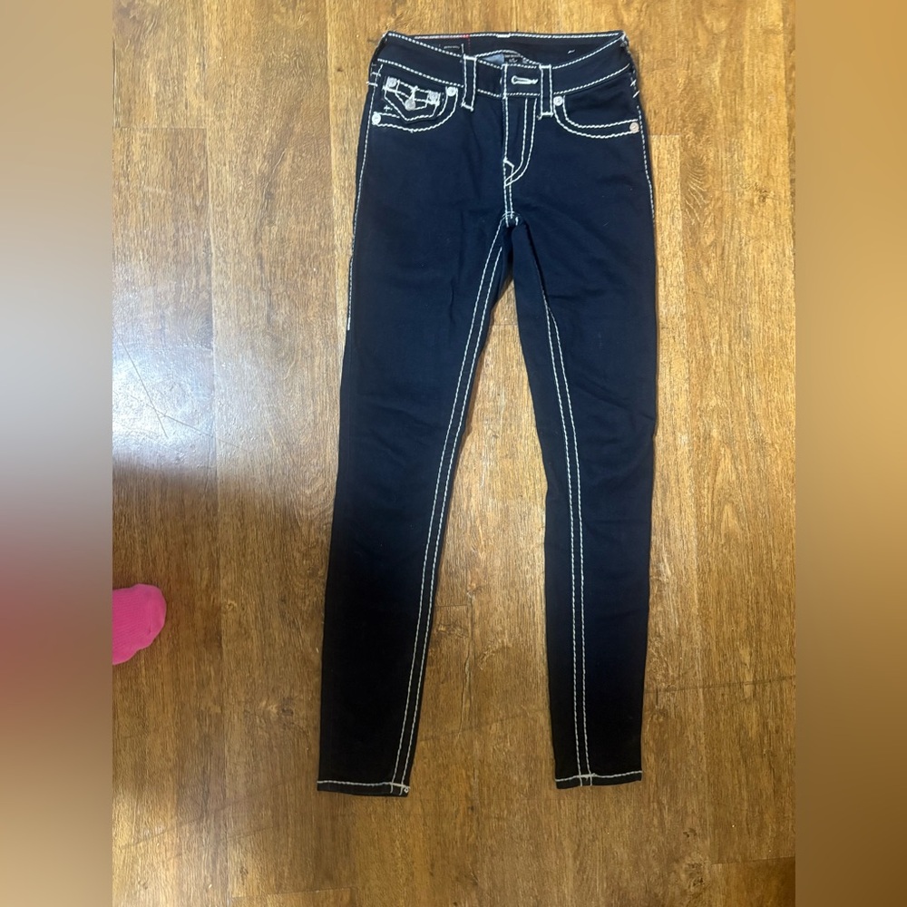 True Religion Black Skinny Jeans with White Stitching